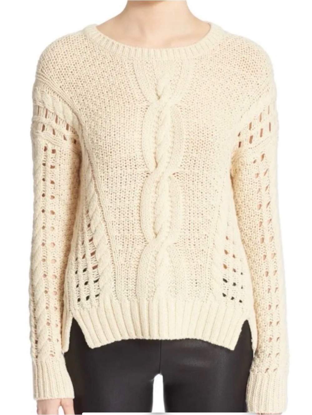 Vince Crop Cable Openwork Yak-Wool Blend Sweater